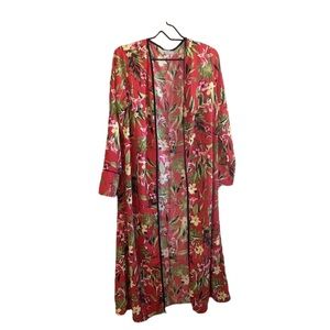 Vibrant Floral Boho Pattern Monstera Summer Kimono Robe Swimsuit Cover Large